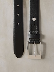Black/Silver Tone Premium Made In Italy Leather Belt - Image 3 of 3