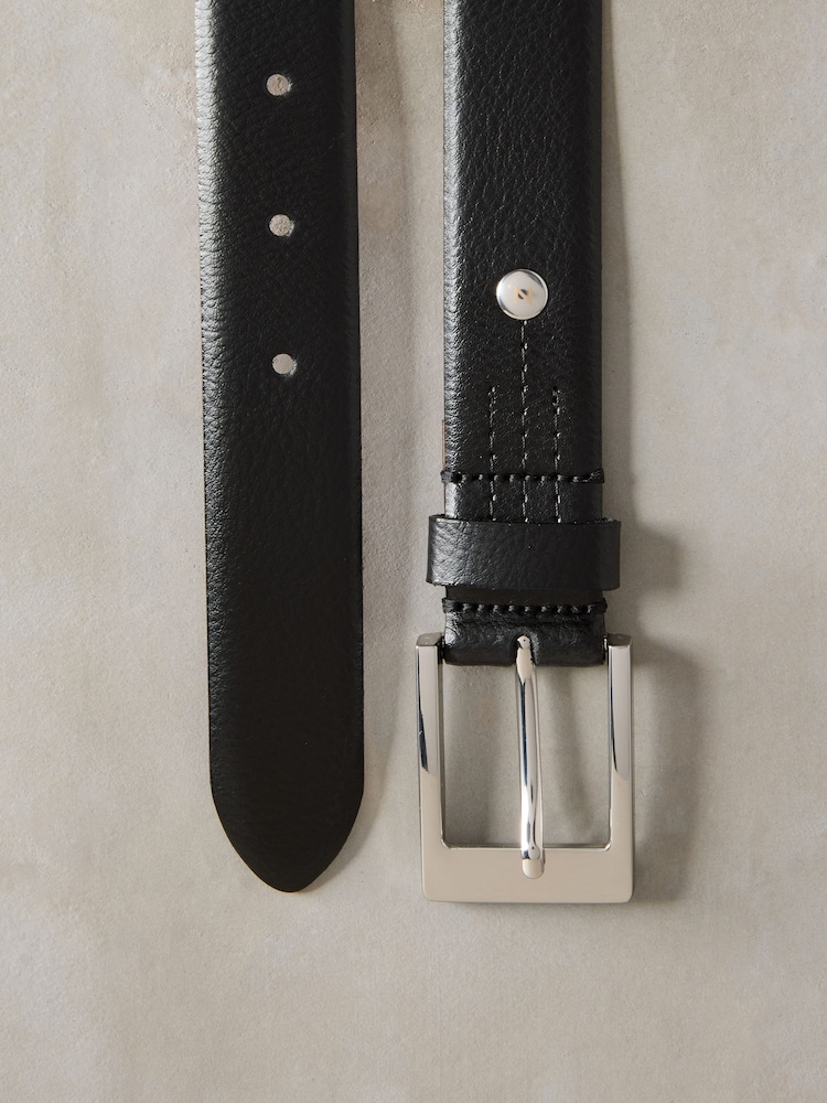 Black/Silver Tone Premium Made In Italy Leather Belt - Image 3 of 3