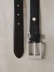 Black/Silver Tone Premium Made In Italy Leather Belt - Image 5 of 6