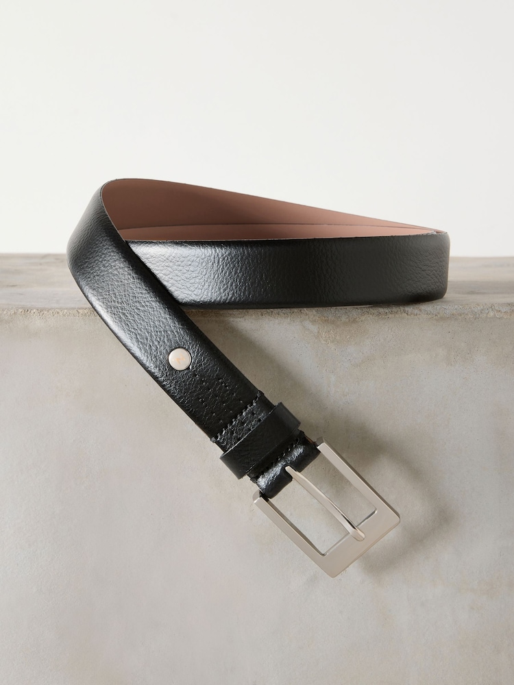 Black/Silver Tone Premium Made In Italy Leather Belt - Image 6 of 6