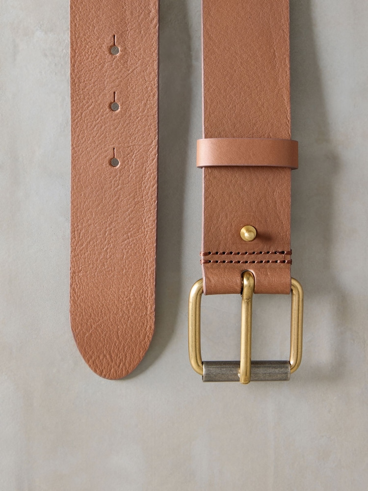 Tan Brown Premium Made In Italy Casual Leather Belt - Image 3 of 3