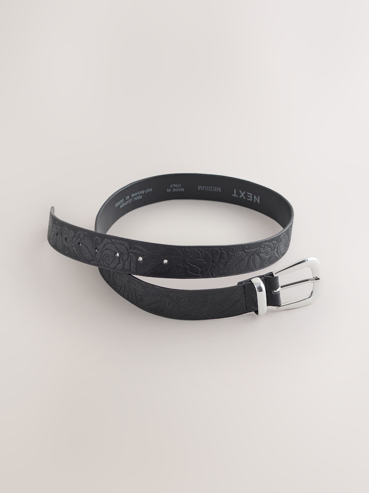 Black Premium Made In Italy Embossed Leather Belt - Image 2 of 3 Black Premium Made In Italy Embossed Leather Belt - Image 2 of 3