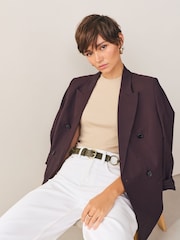 Khaki Green Metal Ring Detail Regular Leather Belt - Image 1 of 7