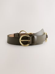 Khaki Green Metal Ring Detail Regular Leather Belt - Image 4 of 7