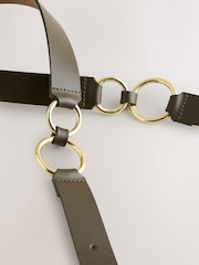 Khaki Green Metal Ring Detail Regular Leather Belt - Image 6 of 7