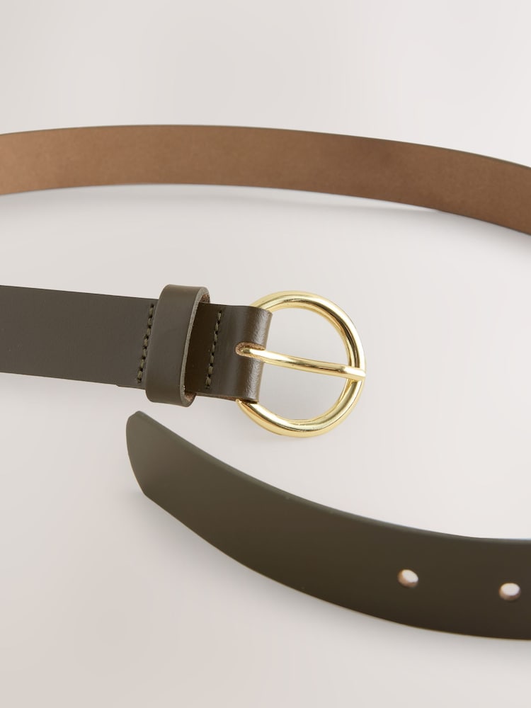 Khaki Green Metal Ring Detail Regular Leather Belt - Image 7 of 7