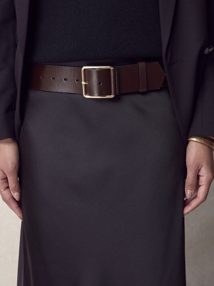Berry Red Premium Made In Italy Wide Leather Belt - Image 1 of 3 Berry Red Premium Made In Italy Wide Leather Belt - Image 1 of 3