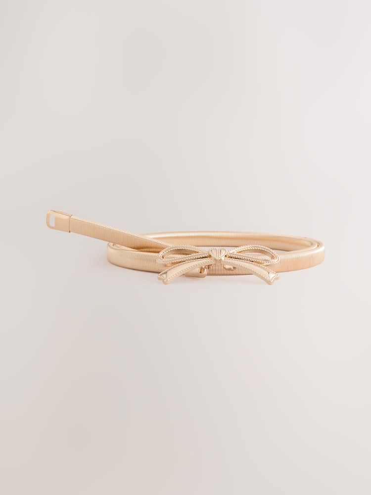 Gold Bow Skinny Stretch Belt - Image 1 of 3