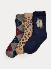 Polo Ralph Lauren Animal Kids Bear Socks 3 Pack - Image 1 of 1