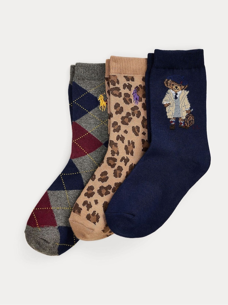 Polo Ralph Lauren Animal Kids Bear Socks 3 Pack - Image 1 of 1