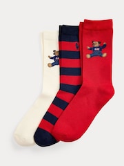 Polo Ralph Lauren Blue Kids Bear Icon Flag Socks 3 Pack - Image 1 of 1
