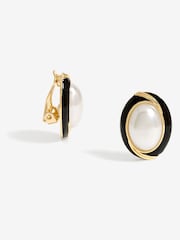 Jon Richard Gold Tone Pearl And Jet Enamel Pearl Clip Earrings - Image 1 of 2