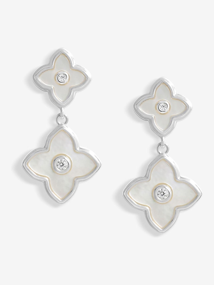 Jon Richard Silver Tone Mother Of Pearl Clover Double Drop Earrings - Image 1 of 1