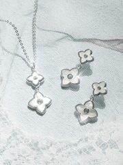 Jon Richard Silver Tone Mother Of Pearl Clover Double Drop Earrings - Image 2 of 2