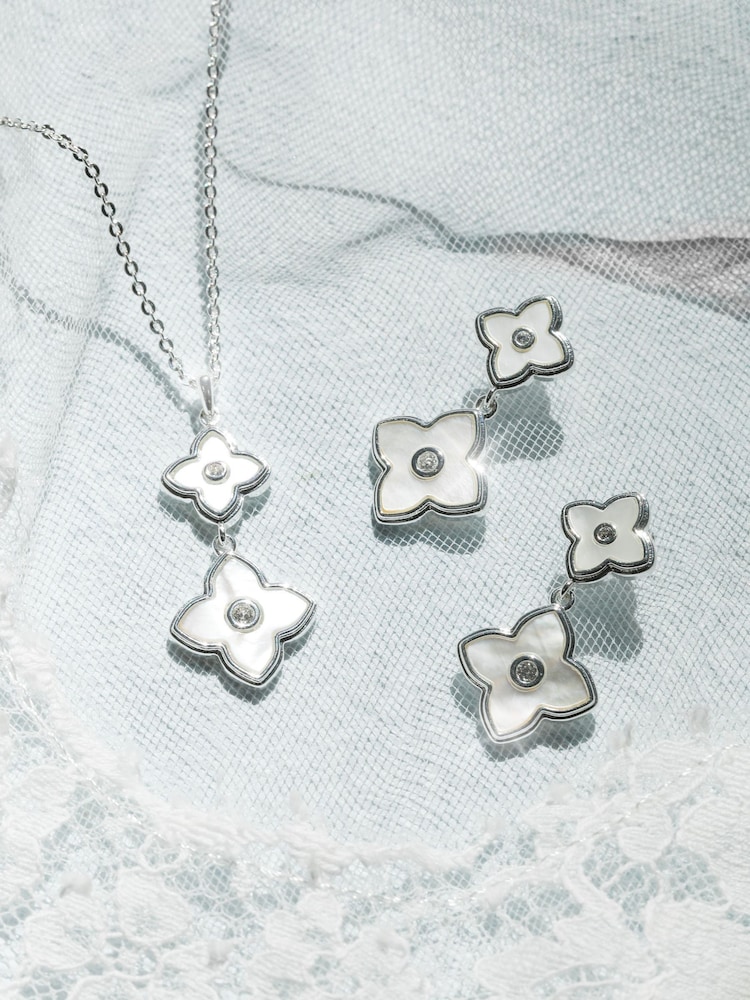 Jon Richard Silver Tone Mother Of Pearl Clover Double Drop Earrings - Image 2 of 2
