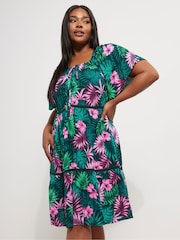 Yours Curve Green Boho Smock Dress - Image 1 of 5