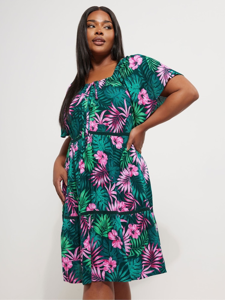 Yours Curve Green Boho Smock Dress - Image 1 of 5
