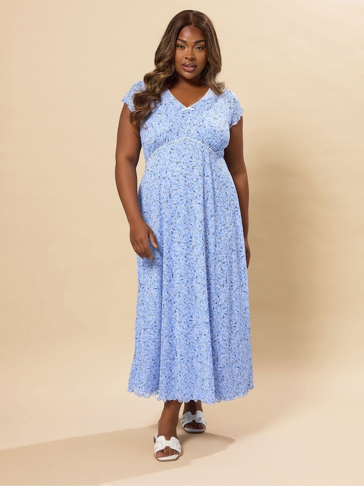 Yours Curve Blue A-Line Mesh Dress - Image 1 of 5