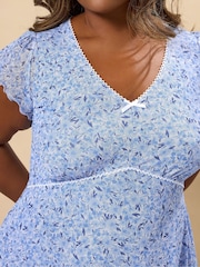 Yours Curve Blue A-Line Mesh Dress - Image 4 of 5