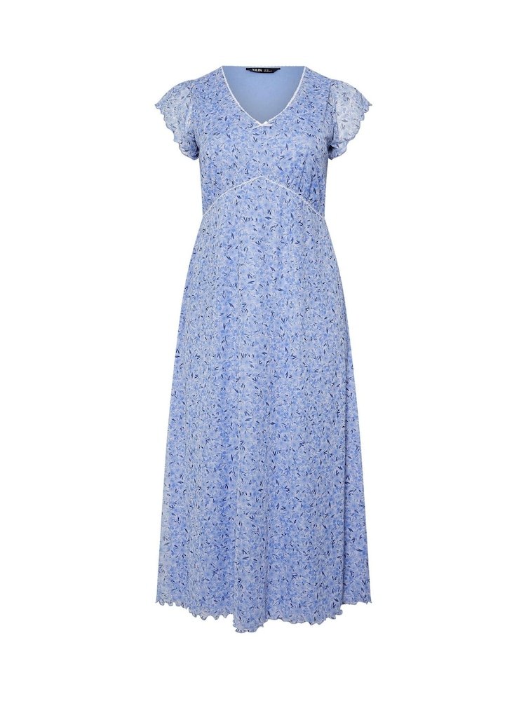 Yours Curve Blue A-Line Mesh Dress - Image 5 of 5