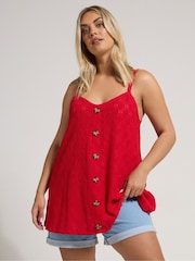 Yours Curve Red Anglaise Button Swing Vest - Image 1 of 5