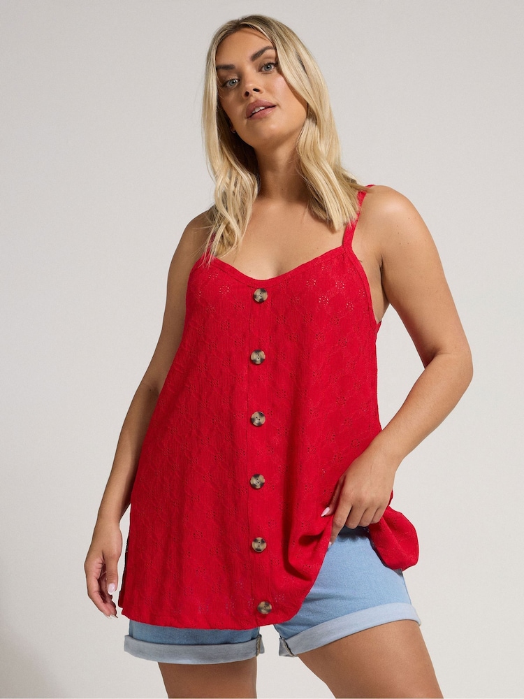 Yours Curve Red Anglaise Button Swing Vest - Image 1 of 5