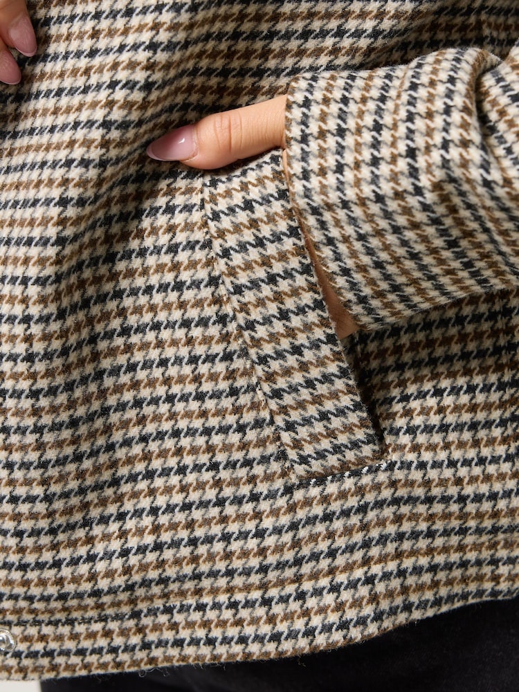 PixieGirl Petite Brown Check Funnel Neck 100% Cotton Jacket - Image 4 of 4 PixieGirl Petite Brown Check Funnel Neck 100% Cotton Jacket - Image 4 of 4