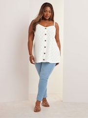 Yours Curve White Anglaise Button Swing Vest - Image 3 of 5