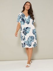Yours Curve Navy Blue Notch Neck Tunic Dress - Image 1 of 5