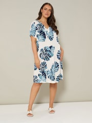 Yours Curve Navy Blue Notch Neck Tunic Dress - Image 2 of 5