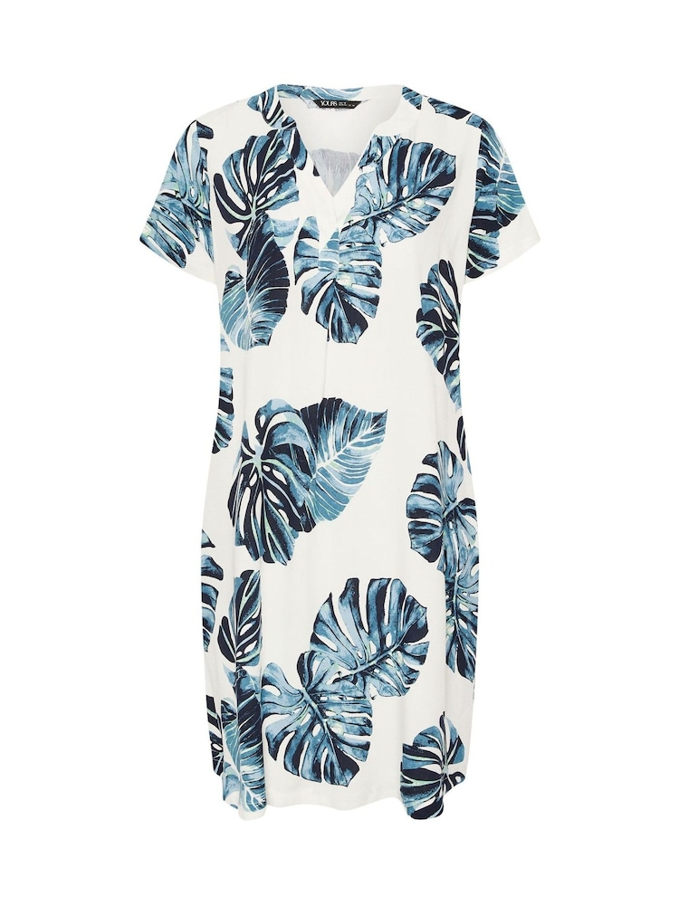 Yours Curve Navy Blue Notch Neck Tunic Dress - Image 5 of 5