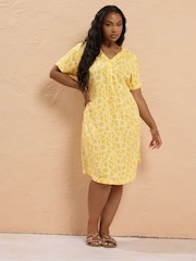 Yours Curve Yellow Notch Neck Tunic Dress - Image 2 of 5