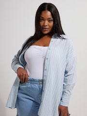 Yours Curve Blue Long Sleeve Shirt Containing Linen - Image 2 of 6