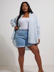 Yours Curve Blue Long Sleeve Shirt Containing Linen - Image 3 of 6