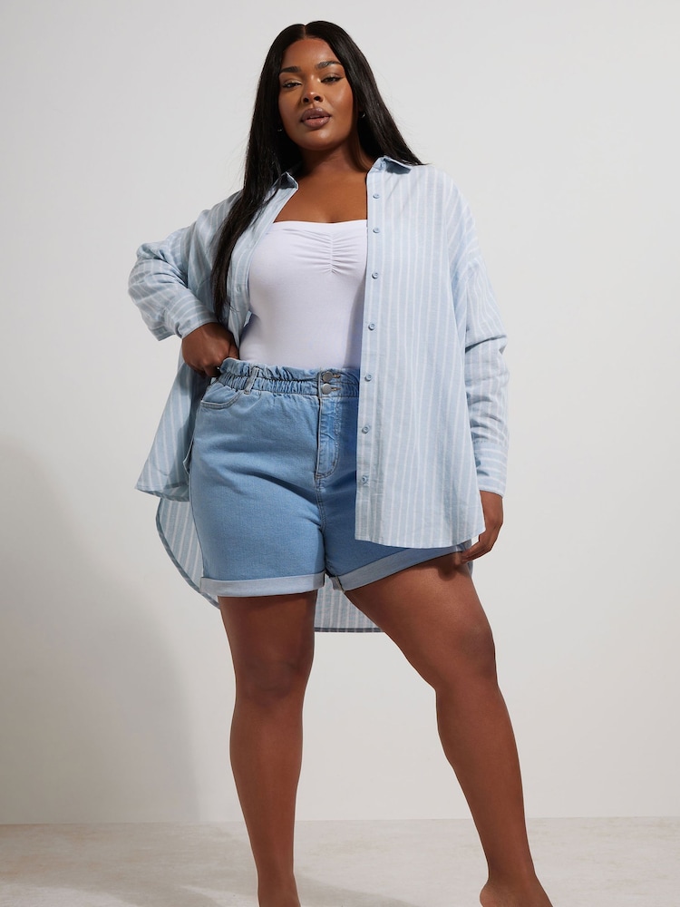 Yours Curve Blue Long Sleeve Shirt Containing Linen - Image 2 of 4