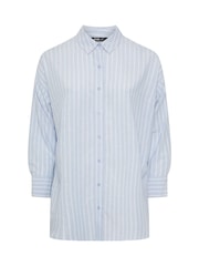 Yours Curve Blue Long Sleeve Shirt Containing Linen - Image 6 of 6