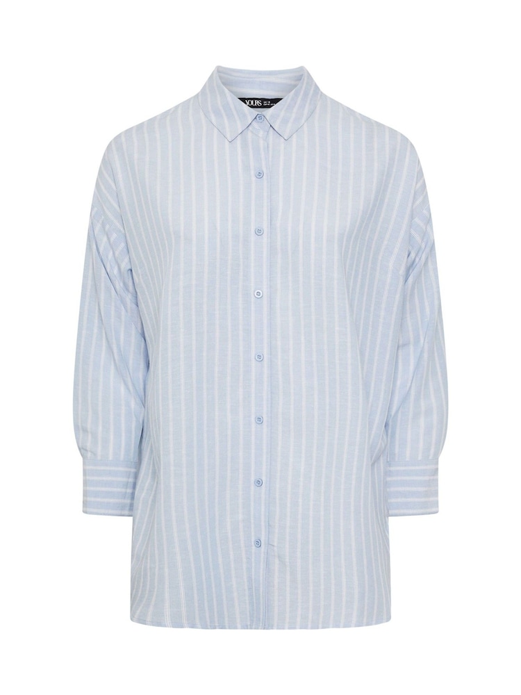 Yours Curve Blue Long Sleeve Shirt Containing Linen - Image 6 of 6