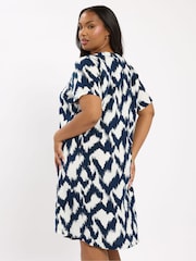 Yours Curve Blue Notch Neck Tunic Dress - Image 3 of 5