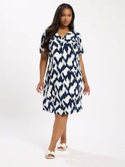 Yours Curve Blue Notch Neck Tunic Dress - Image 4 of 5