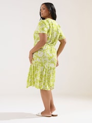 Yours Curve Green Button Up Frilled Dress - Image 3 of 5