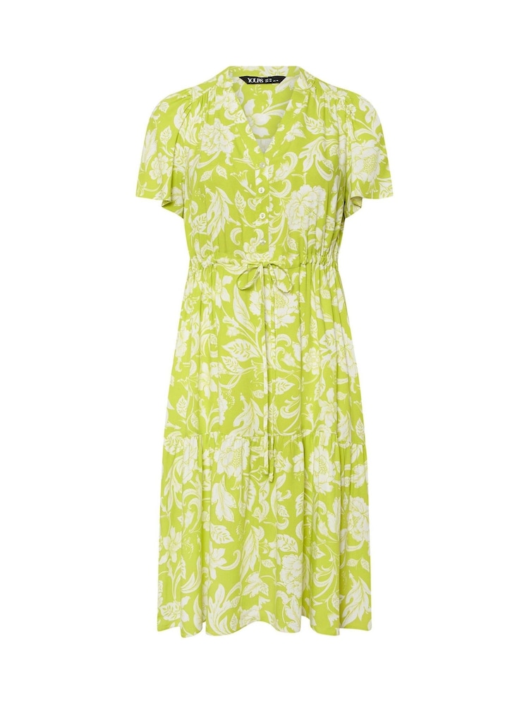 Yours Curve Green Button Up Frilled Dress - Image 5 of 5
