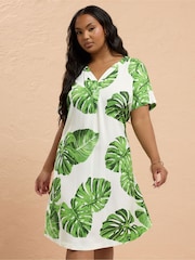 Yours Curve Green Notch Neck Tunic Dress - Image 1 of 5