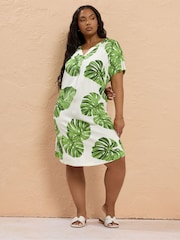 Yours Curve Green Notch Neck Tunic Dress - Image 2 of 5