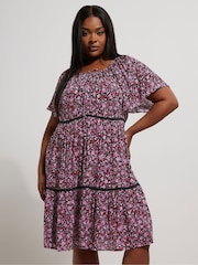 Yours Curve Pink Boho Smock Dress - Image 1 of 5