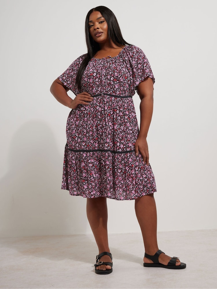 Yours Curve Pink Boho Smock Dress - Image 2 of 5