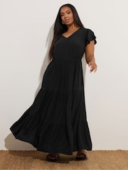 Yours Curve Black Crinkle Throw On Smock Dress - Image 1 of 5