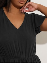 Yours Curve Black Crinkle Throw On Smock Dress - Image 4 of 5