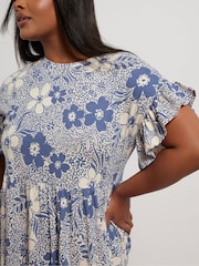 Yours Curve Blue Frilled 100% Cotton Midaxi Dress - Image 4 of 5