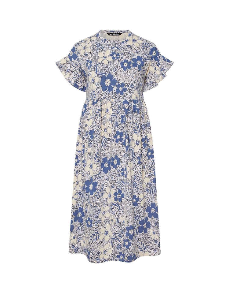 Yours Curve Blue Frilled 100% Cotton Midaxi Dress - Image 5 of 5
