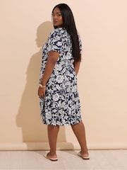 Yours Curve Blue Button Up Frilled Dress - Image 3 of 5
